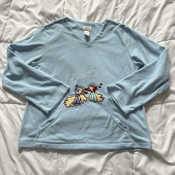 Womens Size Medium Pajama Top PJ Sweater Long Sleeve Blue Winter Ducks VTG 90s - Picture 1 of 6